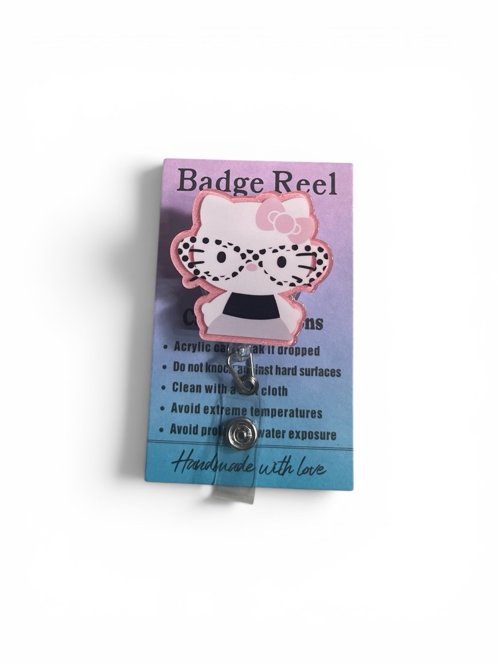 Hello Kitty Pink White Badge Reel with Black Details